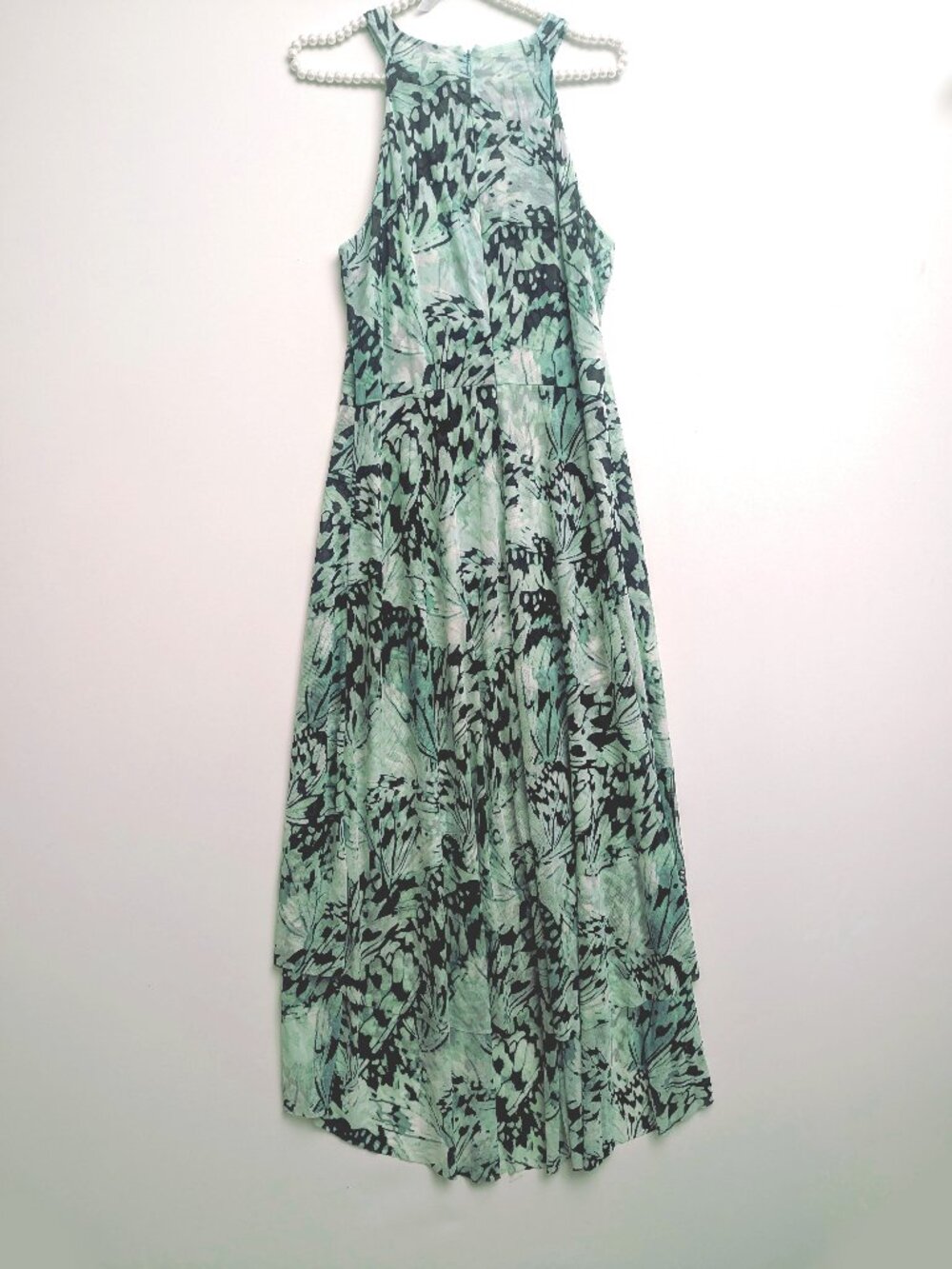 WHBM Butterflies Mesh Aquifer Black Butterfly Wing Maxi Halter Ruffles Dress - Picture 5 of 9